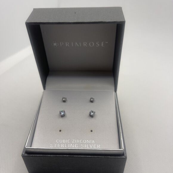 Kohls Primrose Cubic Zirconia Sterling Silver Earring Set,  4mm & 5mm - Picture 1 of 4